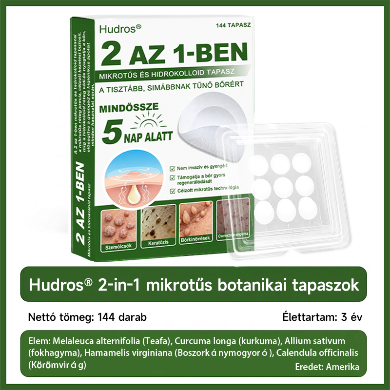 👉Hudros® 😜 2-az-1-ben Mikrotű & Hidrokoloid Tapasz | Kiemelkedő Anyajegyek, Pattanások, Lapos Szemölcsök & Bőrkinövések Eltávolítója | Ráncok, Hegek & Bőrhibák Javítása | Láthatatlan Csillag Pattanástapasz Arcra & Testre | 144 db