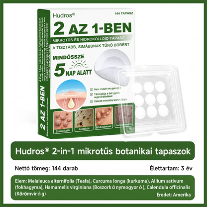👉Hudros® 😜 2-az-1-ben Mikrotű & Hidrokoloid Tapasz | Kiemelkedő Anyajegyek, Pattanások, Lapos Szemölcsök & Bőrkinövések Eltávolítója | Ráncok, Hegek & Bőrhibák Javítása | Láthatatlan Csillag Pattanástapasz Arcra & Testre | 144 db