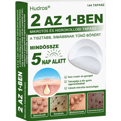 👉Hudros® 😜 2-az-1-ben Mikrotű & Hidrokoloid Tapasz | Kiemelkedő Anyajegyek, Pattanások, Lapos Szemölcsök & Bőrkinövések Eltávolítója | Ráncok, Hegek & Bőrhibák Javítása | Láthatatlan Csillag Pattanástapasz Arcra & Testre | 144 db
