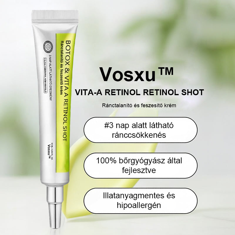 ✨ Vosxu™ Botox & Vita-A Retinol Shot ráncfelvarró szérum ✨ – 💉 Mikro-tűk | 💪 Botox-szerű peptidek | 🌿 Retinol | ⚡ Látható eredmények már 3 nap alatt 🌸