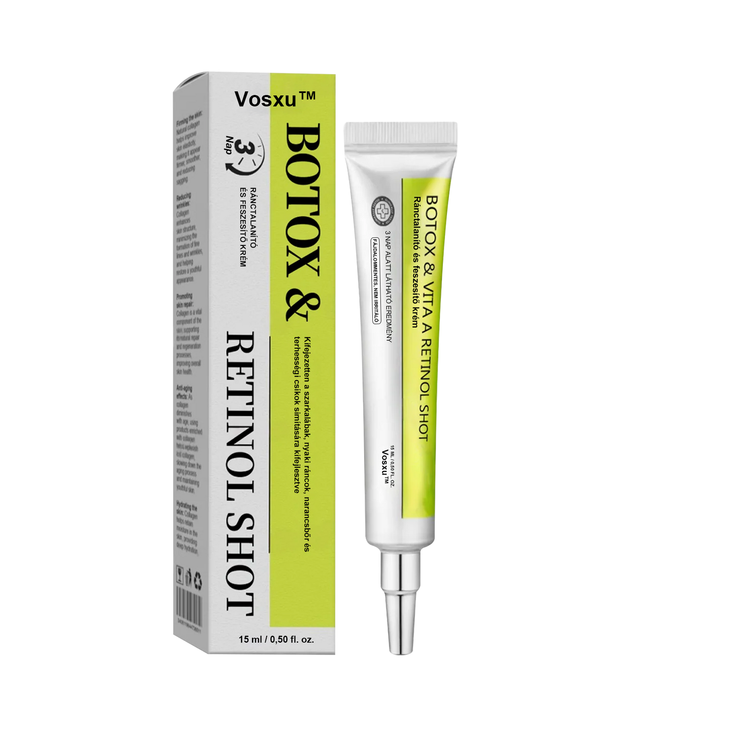 ✨ Vosxu™ Botox & Vita-A Retinol Shot ráncfelvarró szérum ✨ – 💉 Mikro-tűk | 💪 Botox-szerű peptidek | 🌿 Retinol | ⚡ Látható eredmények már 3 nap alatt 🌸