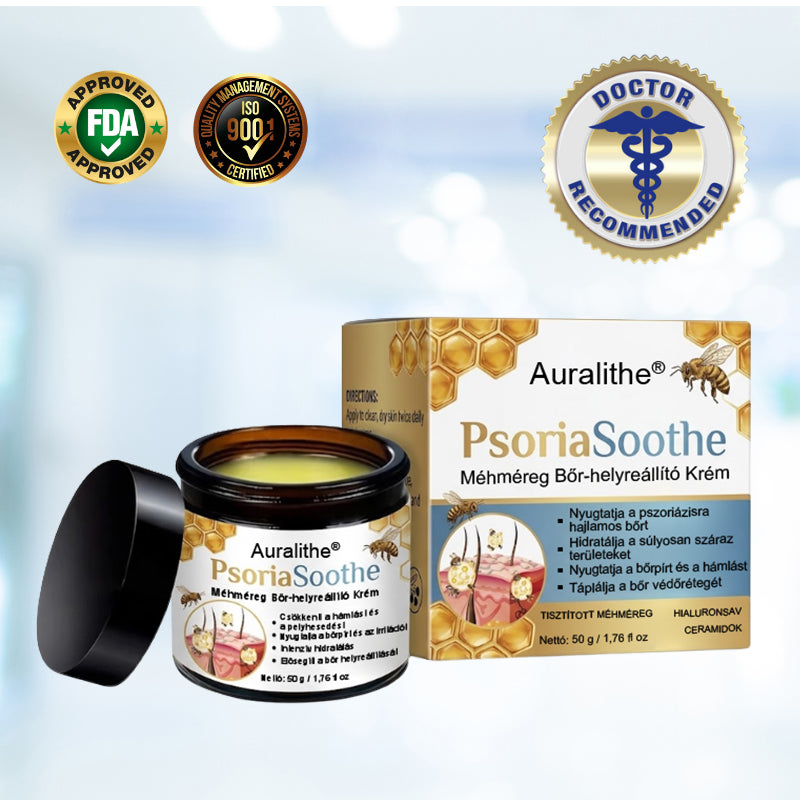 🐝 Auralithe® PsoriaSoothe – Szteroidmentes méhméreges krém viszkető, hámló és érzékeny bőrre ⭐⭐