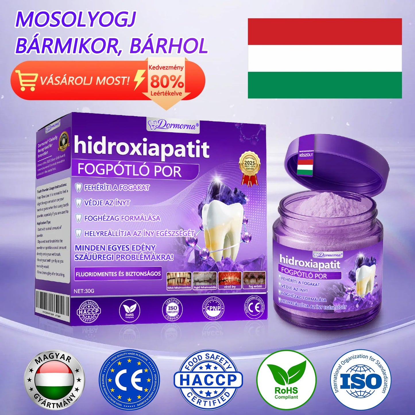 𝐷𝑜𝒓𝒎𝒐𝒓𝑛𝑎® Fogregeneráló és -javító por hidroxiapatittal 🦷 (hatékonyan javítja a fogszuvasodást, az ínyproblémákat, a fogak túlérzékenységét, a szájfekélyeket és a fogak sárgulását, átfogóan javítva a szájhigiéniát) 🍀
