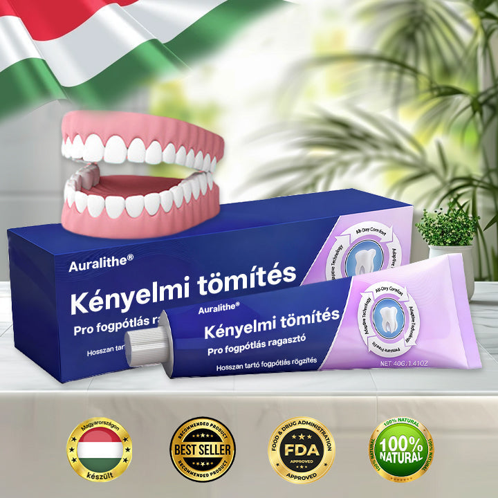 🦷 Auralithe® Comfort Seal Pro – 96 órás prémium fogsorragasztó ✅ stabil, kényelmes és csúszásmentes illeszkedéshez 🍇