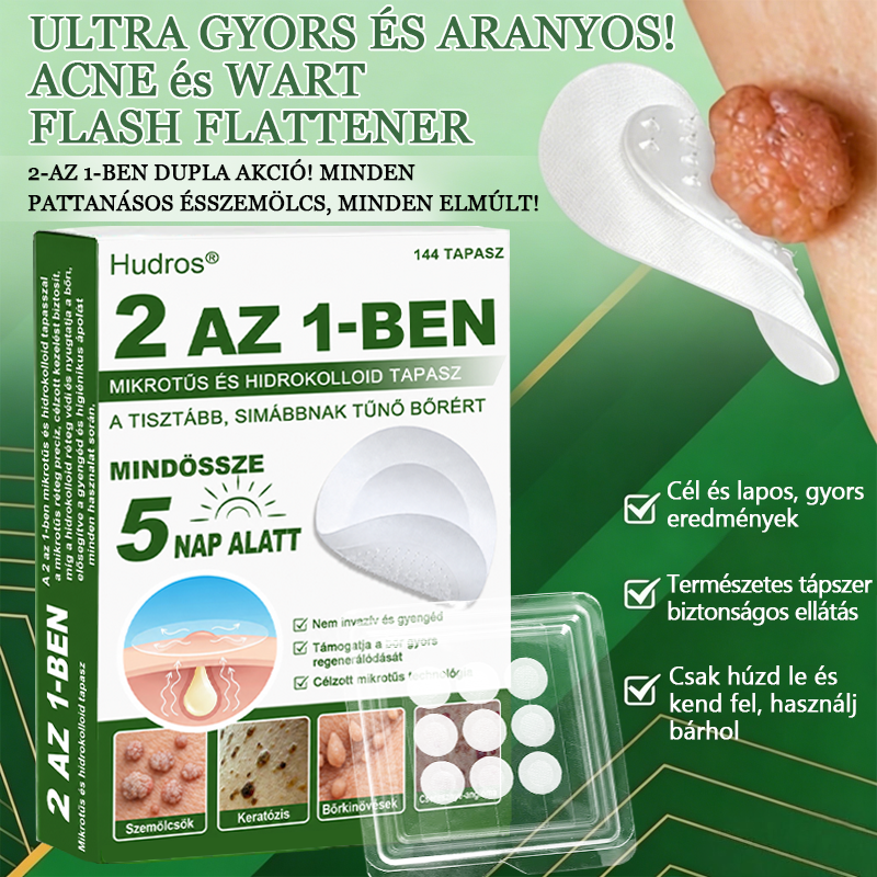 👉Hudros® 😜 2-az-1-ben Mikrotű & Hidrokoloid Tapasz | Kiemelkedő Anyajegyek, Pattanások, Lapos Szemölcsök & Bőrkinövések Eltávolítója | Ráncok, Hegek & Bőrhibák Javítása | Láthatatlan Csillag Pattanástapasz Arcra & Testre | 144 db
