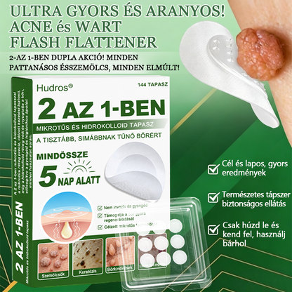 👉Hudros® 😜 2-az-1-ben Mikrotű & Hidrokoloid Tapasz | Kiemelkedő Anyajegyek, Pattanások, Lapos Szemölcsök & Bőrkinövések Eltávolítója | Ráncok, Hegek & Bőrhibák Javítása | Láthatatlan Csillag Pattanástapasz Arcra & Testre | 144 db