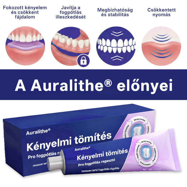 🦷 Auralithe® Comfort Seal Pro – 96 órás prémium fogsorragasztó ✅ stabil, kényelmes és csúszásmentes illeszkedéshez 🍇