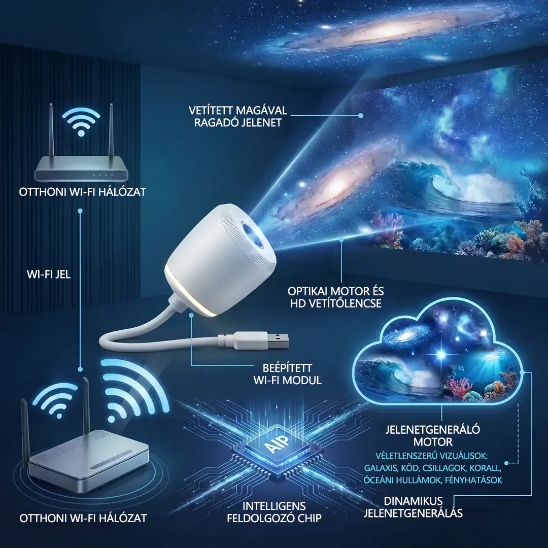 Hivatalos Bolt✨PKNEW®⭐ 360°-os galaxis és óceánhullám hangulatvetítő