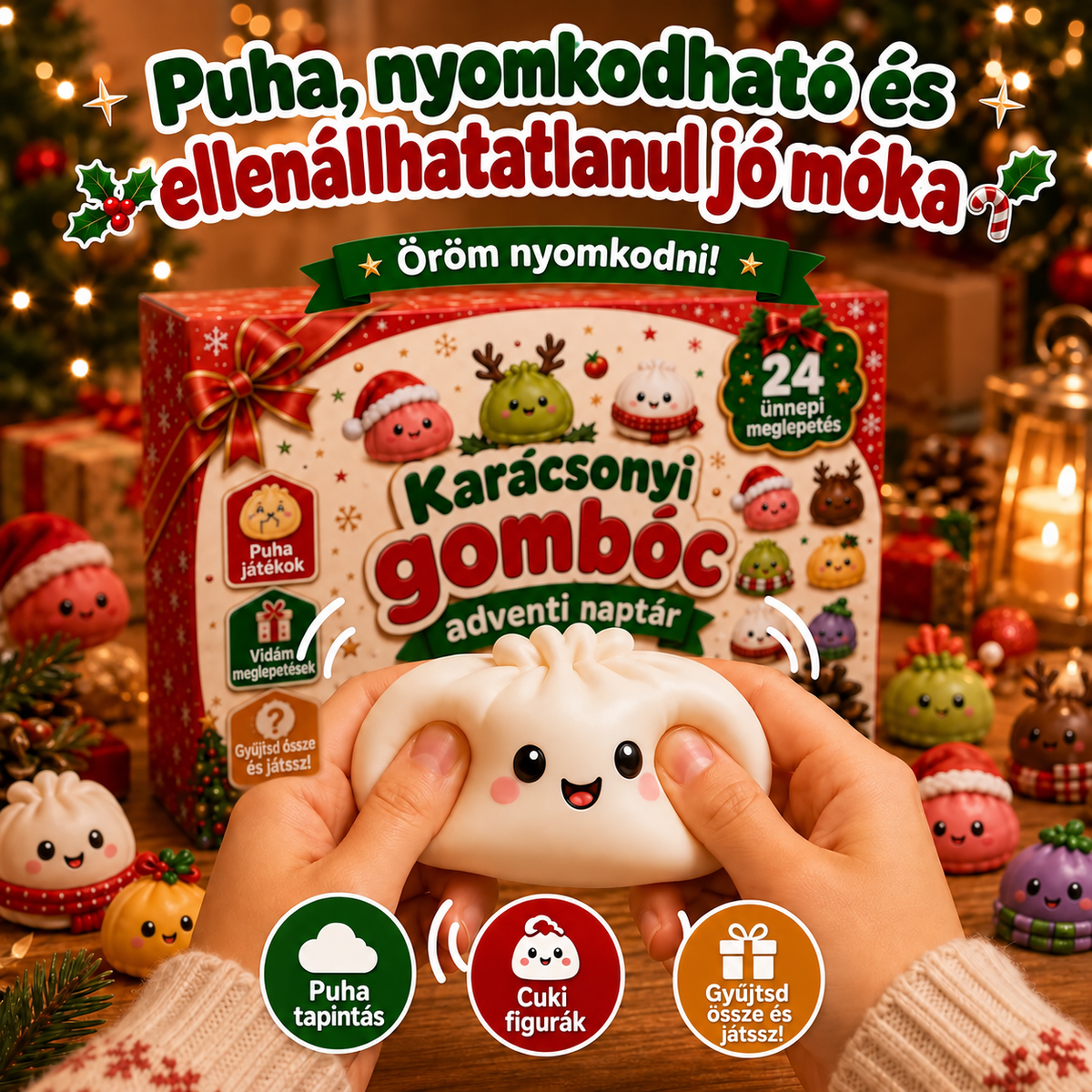 🌻KARÁCSONYI KÜLÖNLEGESSÉG | 24 napos mini Squishy adventi naptár – minden nap egy aranyos meglepetéssel🎄