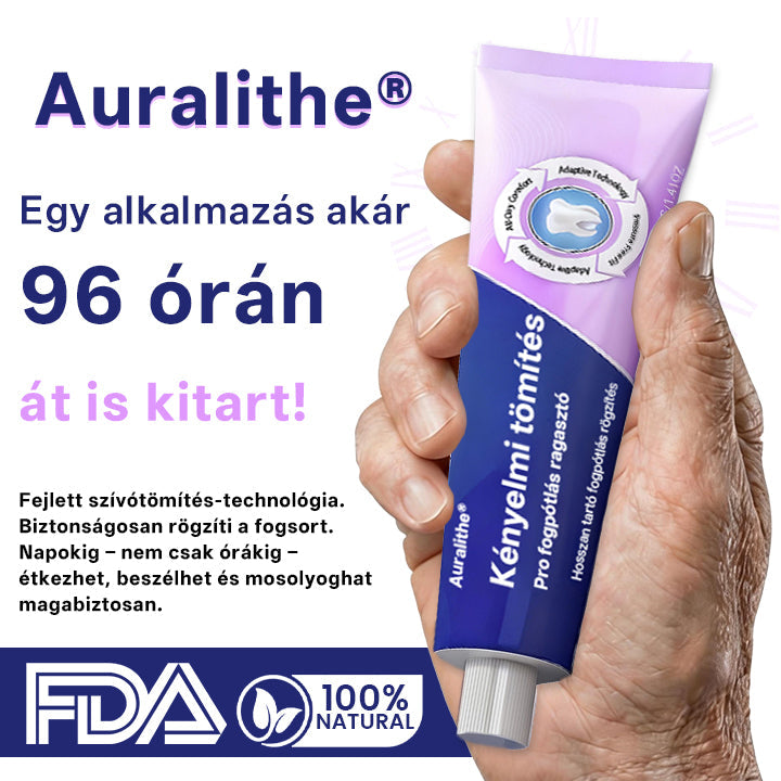 🦷 Auralithe® Comfort Seal Pro – 96 órás prémium fogsorragasztó ✅ stabil, kényelmes és csúszásmentes illeszkedéshez 🍇