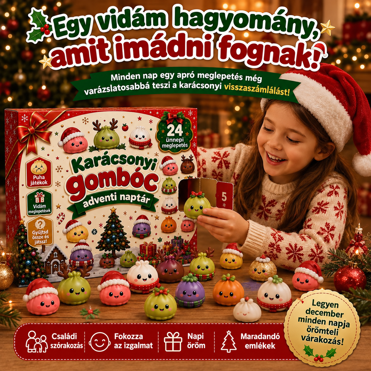🌻KARÁCSONYI KÜLÖNLEGESSÉG | 24 napos mini Squishy adventi naptár – minden nap egy aranyos meglepetéssel🎄
