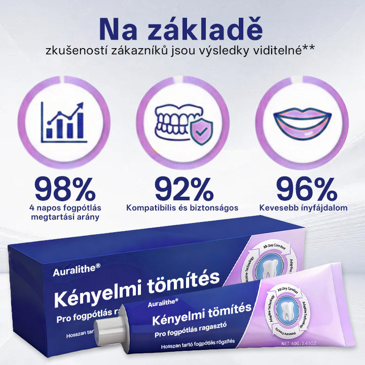 🦷 Auralithe® Comfort Seal Pro – 96 órás prémium fogsorragasztó ✅ stabil, kényelmes és csúszásmentes illeszkedéshez 🍇