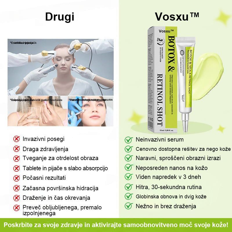 ✨ Vosxu™ Botox & Vita-A Retinol Shot ráncfelvarró szérum ✨ – 💉 Mikro-tűk | 💪 Botox-szerű peptidek | 🌿 Retinol | ⚡ Látható eredmények már 3 nap alatt 🌸