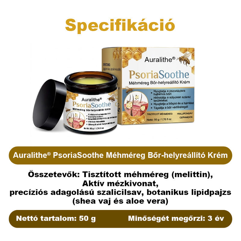 🐝 Auralithe® PsoriaSoothe – Szteroidmentes méhméreges krém viszkető, hámló és érzékeny bőrre ⭐⭐