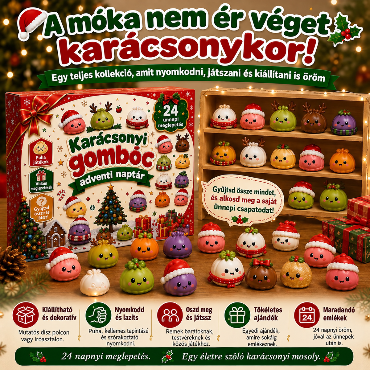 🌻KARÁCSONYI KÜLÖNLEGESSÉG | 24 napos mini Squishy adventi naptár – minden nap egy aranyos meglepetéssel🎄