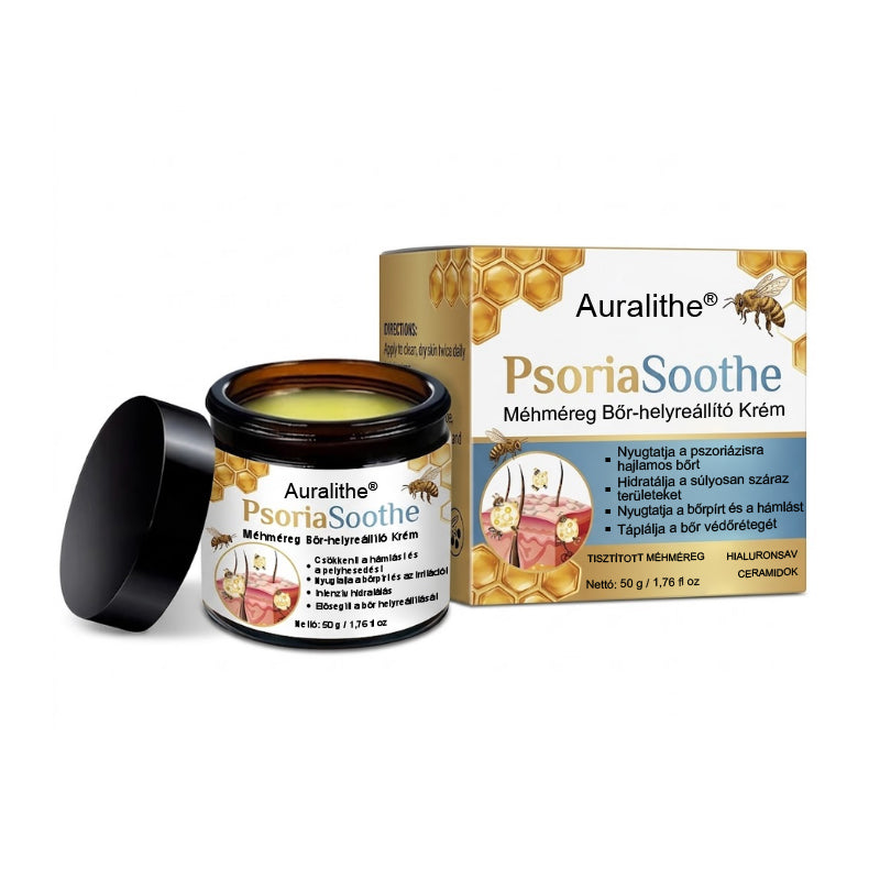 🐝 Auralithe® PsoriaSoothe – Szteroidmentes méhméreges krém viszkető, hámló és érzékeny bőrre ⭐⭐